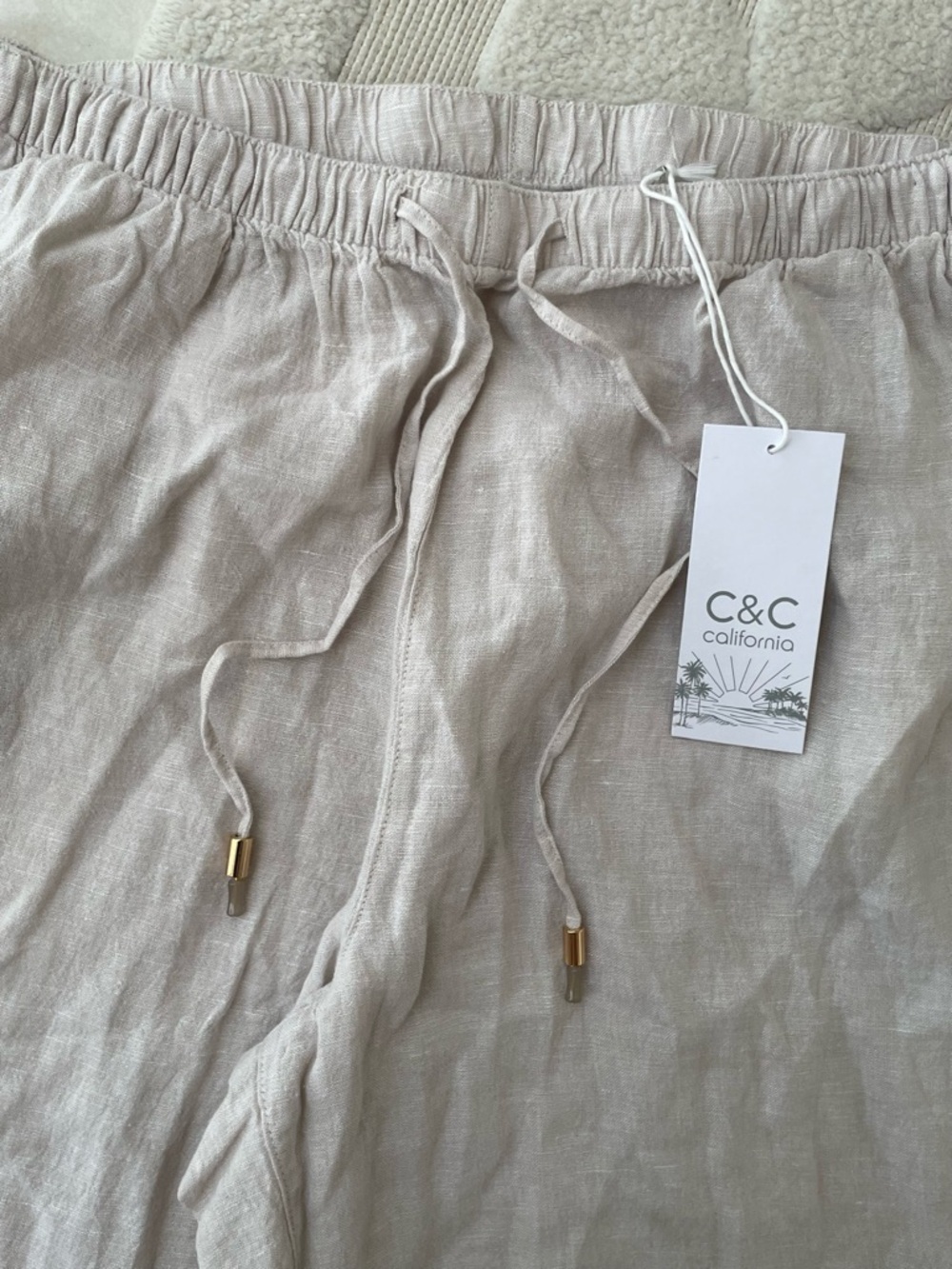 C&C California 100% Linen Wide Leg Pull On Pants NWT Oatmeal XL Coastal - Picture 4 of 6